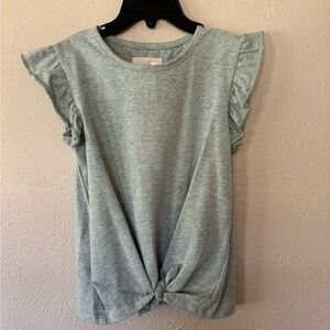 Girls Ruffle Sleeve Knot Front Top - Gray